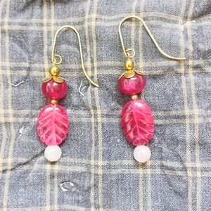 Handmade Ruby + Rose Quartz Berry Earrings
